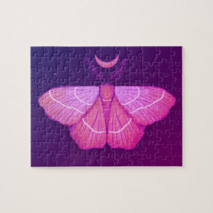Witchy Moth Moon Purple Magical Insect Cottagecore Jigsaw Puzzle