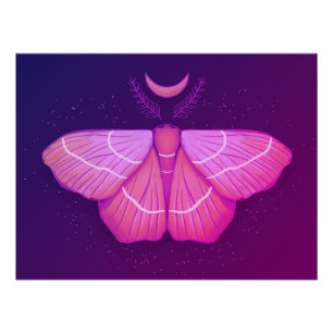 Witchy Moth Moon Purple Magical Insect Cottagecore Poster