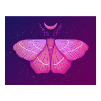 Witchy Moth Moon Purple Magical Insect Cottagecore Poster