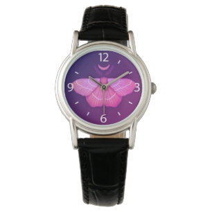 Witchy Moth Moon Purple Magical Insect Cottagecore Watch
