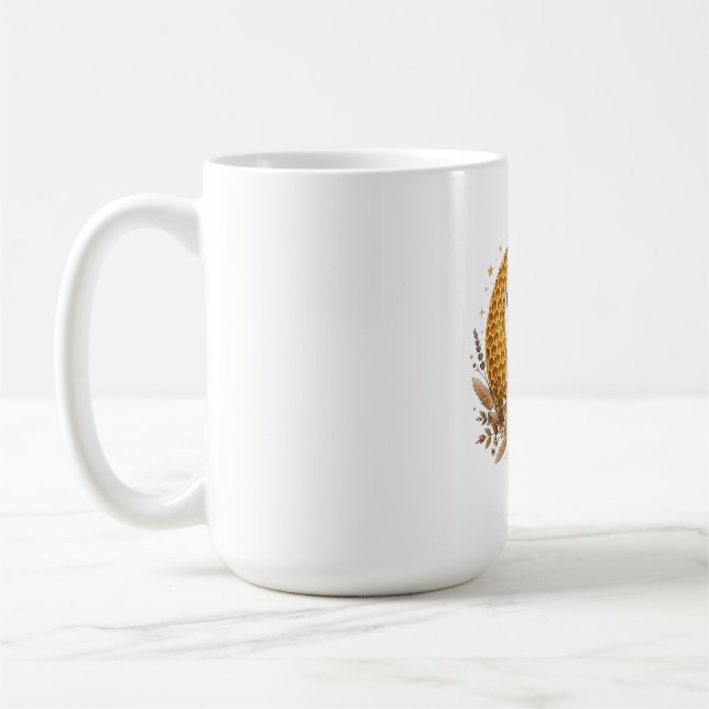 Witchy Mushroom Moon - Honeycomb Boho Coffee Mug (Left)