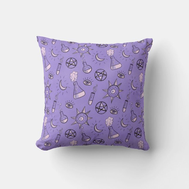 Witchy Occult Symbols Pattern - Mystical Magical Cushion (Front)