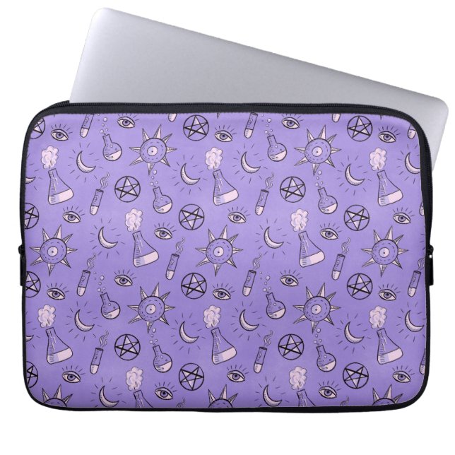 Witchy Occult Symbols Pattern - Mystical Magical Laptop Sleeve (Front)