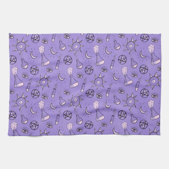 Witchy Occult Symbols Pattern - Mystical Magical Tea Towel (Horizontal)