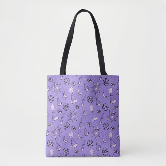 Witchy Occult Symbols Pattern - Mystical Magical Tote Bag (Front)
