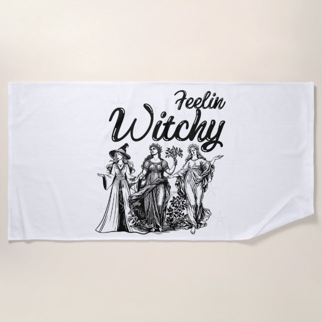 Witchy October Vibes T-shirt Halloween Tee Beach Towel (Front)