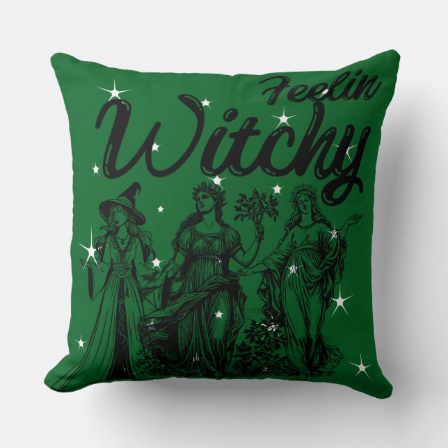 Witchy October Vibes T-shirt Halloween Tee Cushion (Front)