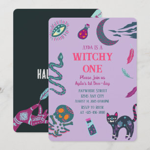 Witchy One Halloween Birthday Invitation