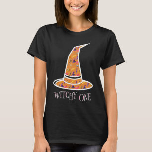 "Witchy One" Orange Halloween Pattern Witch Hat T-Shirt
