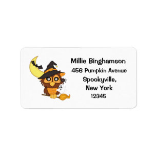 Witchy Owl+Crescent Moon-Halloween Label