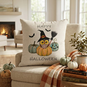 Witchy Owl Happy Halloween Cushion