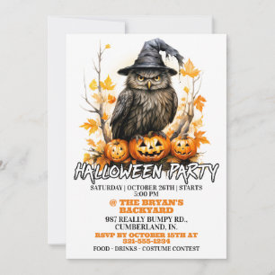 Witchy Owl Happy Halloween Party Invitations