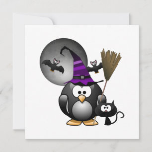 Witchy Penguin Kids Halloween Party Invitation