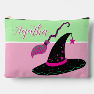 Witchy Pink Halloween Hat & Broom  Accessory Pouch