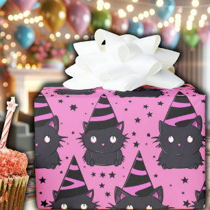 Witchy Pink Pastel Goth Black Kitty Cat Birthday Wrapping Paper