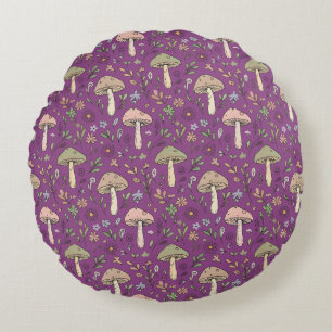 Witchy Plum Purple Fungi Seamless Pattern Gift Round Cushion