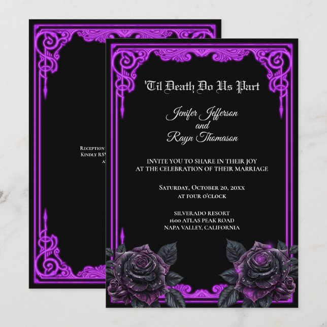 Witchy purple Glow Gothic wedding Invitation (Front/Back)