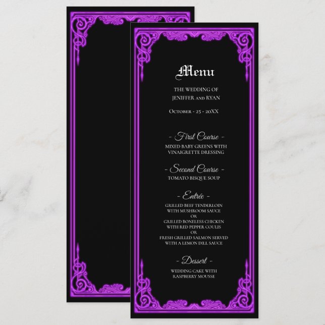 Witchy purple Glow Gothic Wedding Menu (Front/Back)