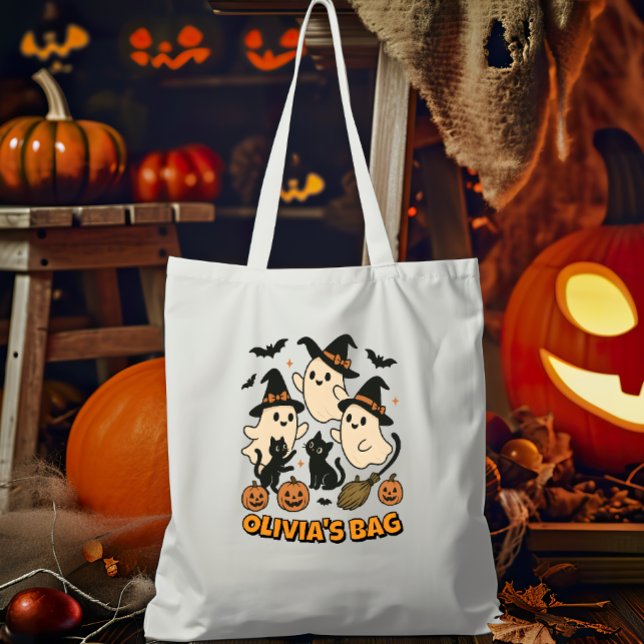 Witchy Retro Ghost Cats Personalised Halloween Tote Bag (Creator Uploaded)