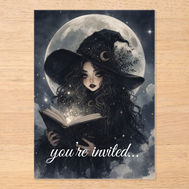 witchy second birthday party invite cute magical acrylic invitations (Front)