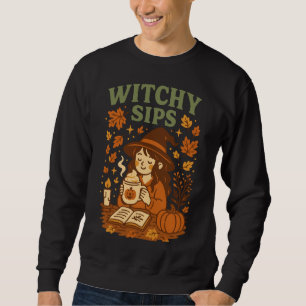 Witchy Sips Halloween T-Shirt Cosy Witch Coffee Sweatshirt