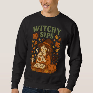Witchy Sips Halloween T-Shirt | Cosy Witch Coffee  Sweatshirt