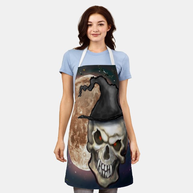 Witchy Skull Halloween Apron (Worn)