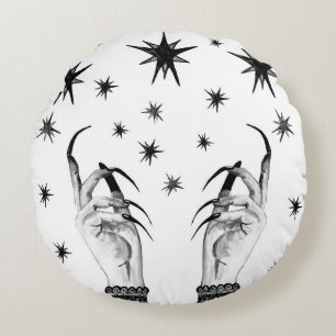 Witchy Stars: Halloween Night Background Round Cushion