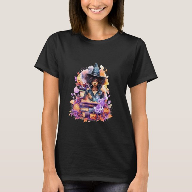 Witchy Tales African American Lady Book Lover T-Shirt (Front)