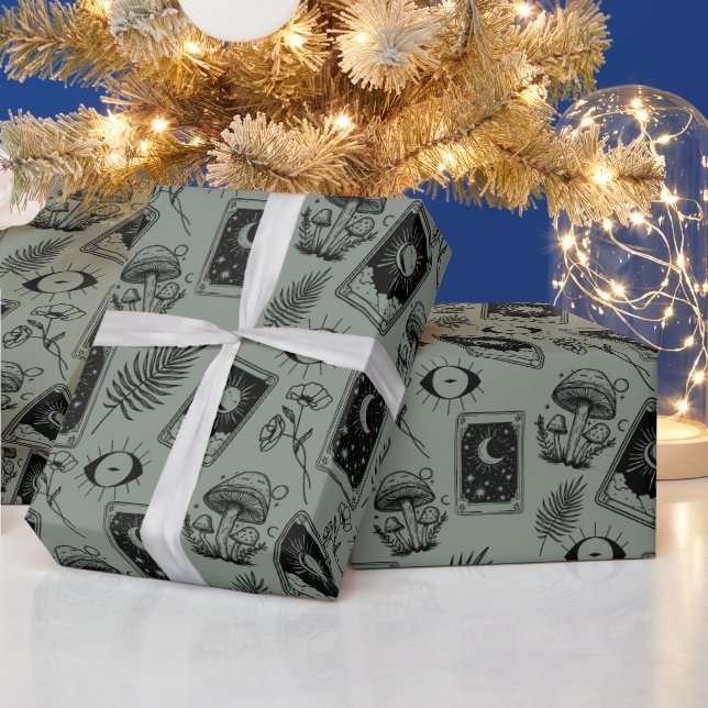 Witchy Tarot Botanical Mushroom Wrapping Paper (Holidays)