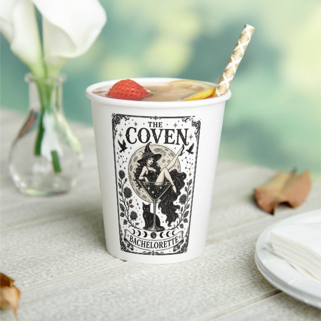 Witchy The Coven Tarot Bachelorette Squad Name Paper Cups (Insitu)
