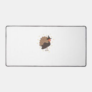 Witchy turkey with hat and sparkling stars illustr desk mat
