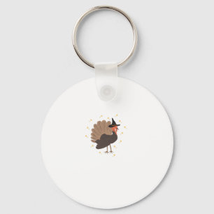 Witchy turkey with hat and sparkling stars illustr key ring