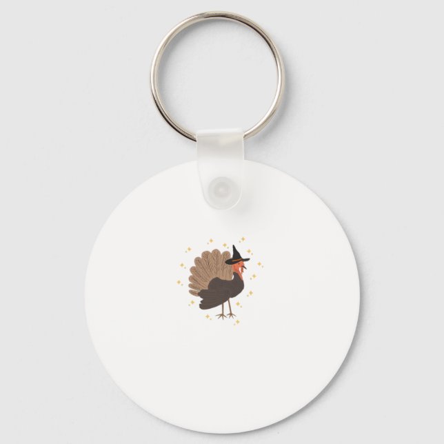 Witchy turkey with hat and sparkling stars illustr key ring (Front)
