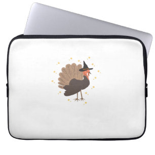 Witchy turkey with hat and sparkling stars illustr laptop sleeve