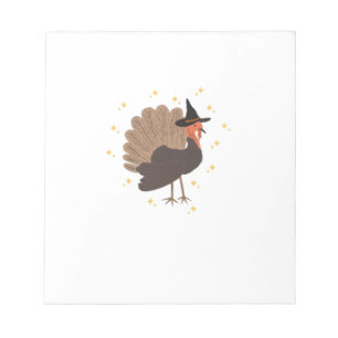 Witchy turkey with hat and sparkling stars illustr notepad