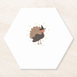 Witchy turkey with hat and sparkling stars illustr paper coaster