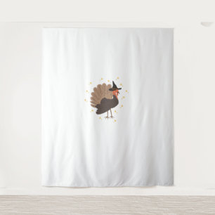 Witchy turkey with hat and sparkling stars illustr tapestry
