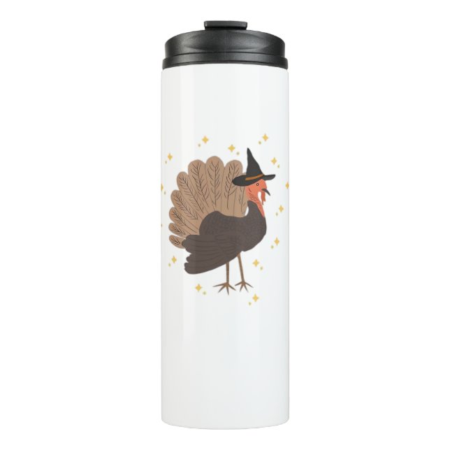 Witchy turkey with hat and sparkling stars illustr thermal tumbler (Front)