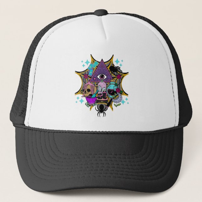 Witchy Vibes and Spiders Trucker Hat (Front)
