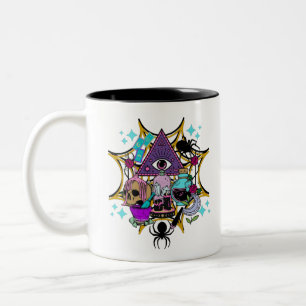 Witchy Vibes and Spiders Two-Tone Coffee Mug