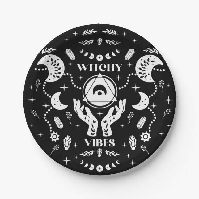 Witchy Vibes Halloween Paper Plates (Front)