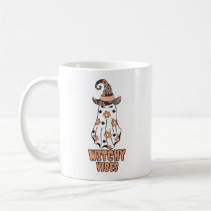 "Witchy Vibes" Halloween Witch Ghost Orange Coffee Mug