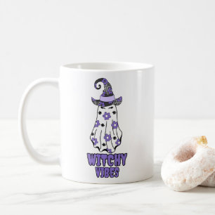 "Witchy Vibes" Halloween Witch Ghost Purple  Coffee Mug