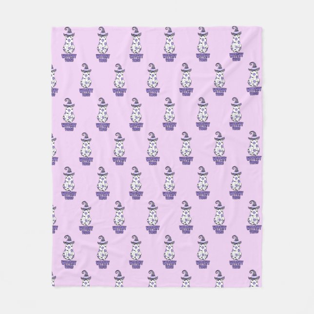 "Witchy Vibes" Halloween Witch Ghost Purple  Fleece Blanket (Front)