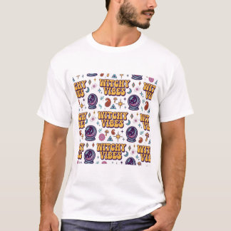 Witchy Vibes Retro Halloween Typography Pattern T-Shirt
