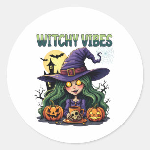 Witchy Vibes with Pumpkins and Potion Classic Round Sticker