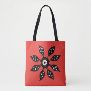 Witchy Weird Eye Creature Floral Horror Red Tote Bag