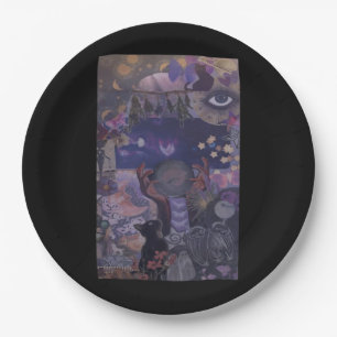 Witchy Whimsigoth Aesthetic With Cats Paper Plate