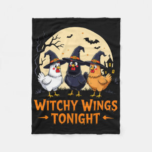 Witchy Wings Tonight Funny Chicken Halloween Moon Fleece Blanket